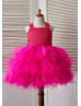 Hot Pink Lace Tulle Cross Back Knee Length Flower Girl Dress